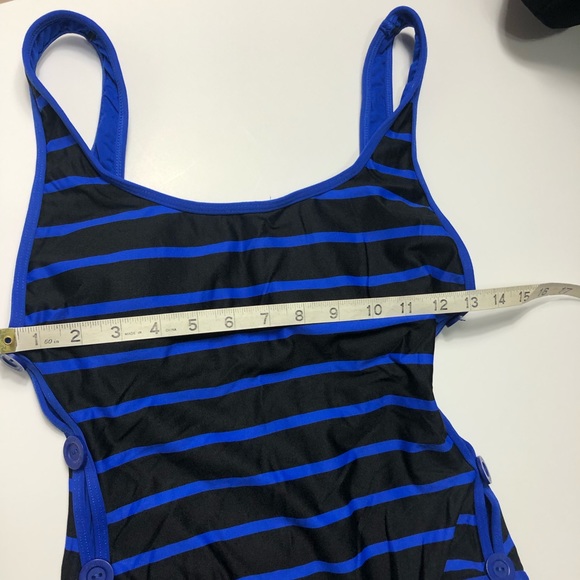 DKNY MAILLOT SWIM SUIT D25296 
one piece black blue stripe button sides - Picture 16 of 17